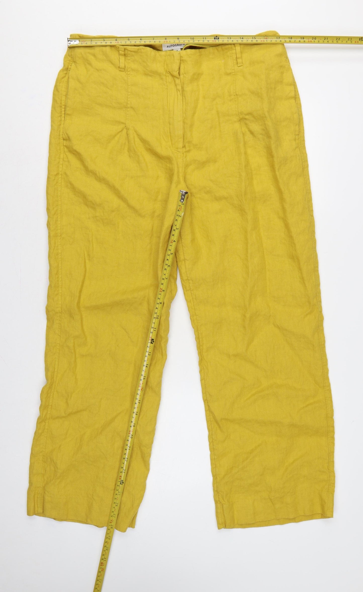 Marks and Spencer Autograph Women Yellow Linen Straight Trousers UK 18