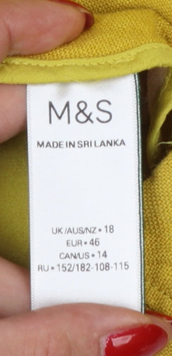 Marks and Spencer Autograph Women Yellow Linen Straight Trousers UK 18