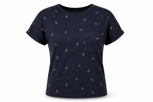 Marks and Spencer Women Blue Size 12 Pineapple Cotton Pocket T-Shirt