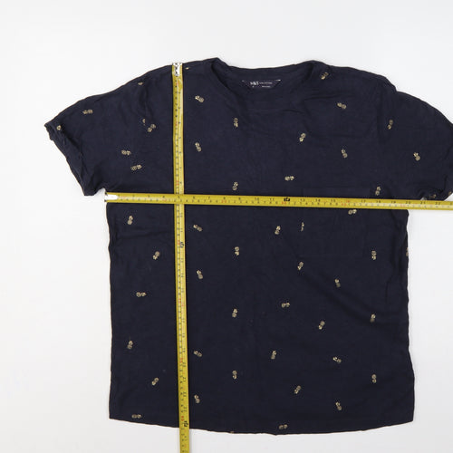 Marks and Spencer Women Blue Size 12 Pineapple Cotton Pocket T-Shirt