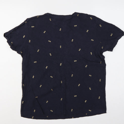 Marks and Spencer Women Blue Size 12 Pineapple Cotton Pocket T-Shirt