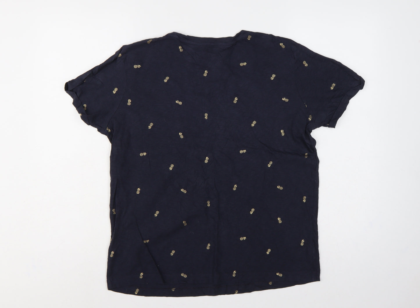 Marks and Spencer Women Blue Size 12 Pineapple Cotton Pocket T-Shirt
