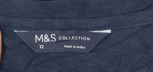 Marks and Spencer Women Blue Size 12 Pineapple Cotton Pocket T-Shirt