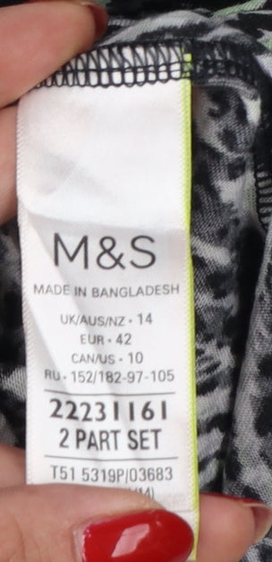 Marks & Spencer Women Green Animal Print Size 14 Wrap V-Neck Top