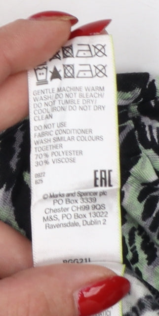 Marks & Spencer Women Green Animal Print Size 14 Wrap V-Neck Top