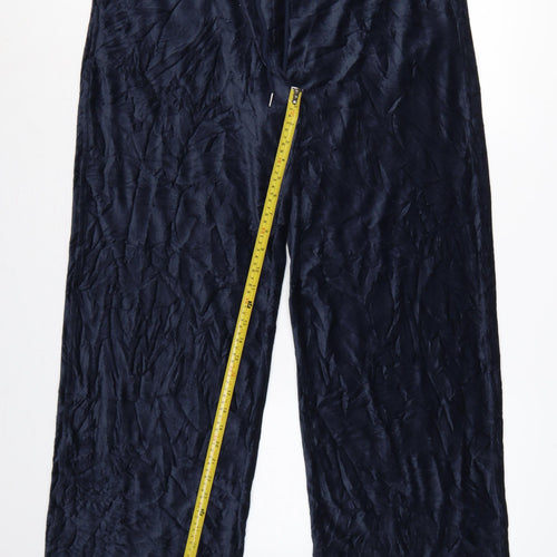 M&S Womens Blue UK 16 Regular Crushed Velour Wide-Leg Drawstring Trousers