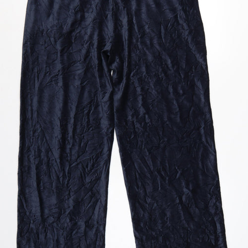 M&S Womens Blue UK 16 Regular Crushed Velour Wide-Leg Drawstring Trousers