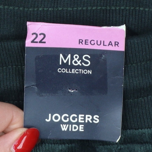 Marks & Spencer Women Green Size 22 Wide Leg Velour Joggers
