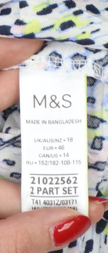 Marks and Spencer Women Multicoloured Size 18 Animal Print V-Neck Blouse