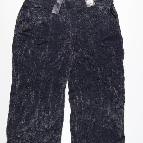 M&S Womens Blue Glitter Wide-Leg Cropped Trousers UK 22 Regular