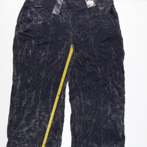 M&S Womens Blue Glitter Wide-Leg Cropped Trousers UK 22 Regular