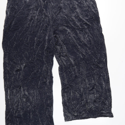 M&S Womens Blue Glitter Wide-Leg Cropped Trousers UK 22 Regular