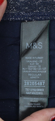 M&S Womens Blue Glitter Wide-Leg Cropped Trousers UK 22 Regular