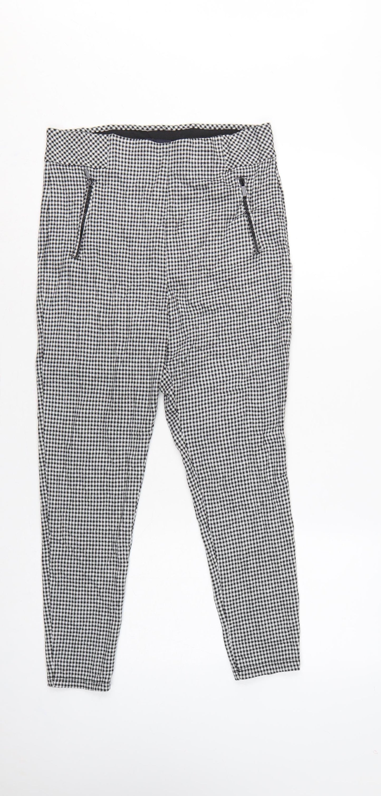 Marks and Spencer Women Black Check Zip Pocket Leggings UK 12 Short