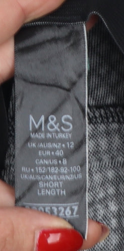 Marks and Spencer Women Black Check Zip Pocket Leggings UK 12 Short