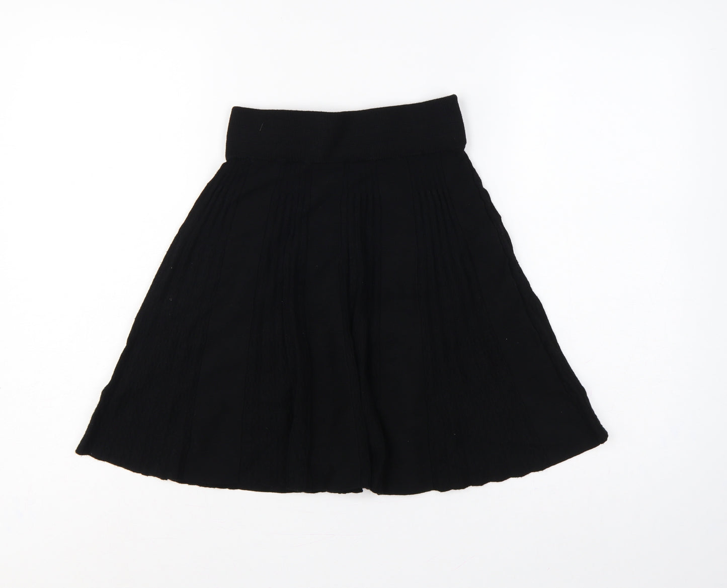 Oasis Women Black XS Flared Knit Knee Length High Rise Skirt