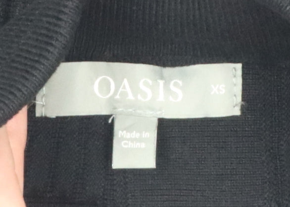 Oasis Women Black XS Flared Knit Knee Length High Rise Skirt