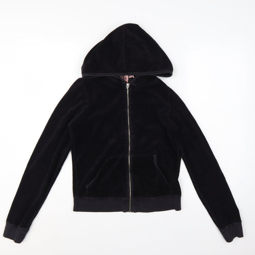 Juicy Couture Women’s Black M Velour Full Zip Hooded Hoodie