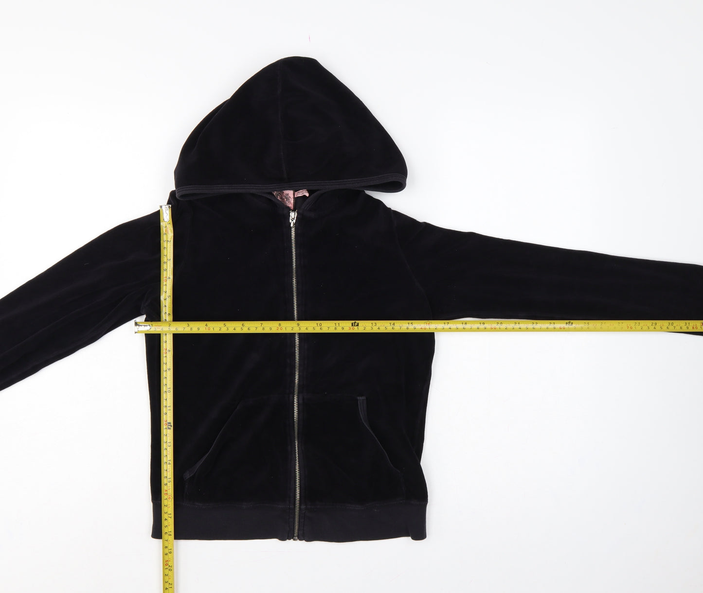 Juicy Couture Women’s Black M Velour Full Zip Hooded Hoodie