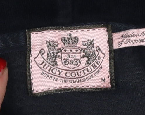 Juicy Couture Women’s Black M Velour Full Zip Hooded Hoodie