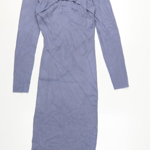 Missguided Women Blue UK 10 Long Ribbed Knit Jumper Bodycon Dress