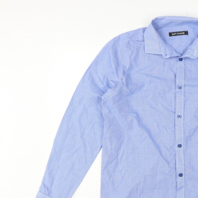 Flipback Boys Blue Check Long Sleeve Button-Up Dress Shirt 13-14 Years