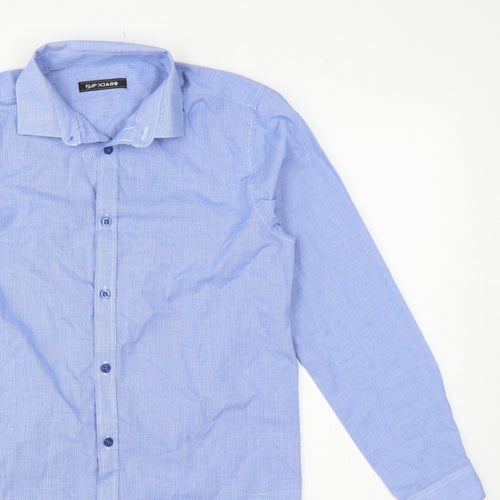 Flipback Boys Blue Check Long Sleeve Button-Up Dress Shirt 13-14 Years
