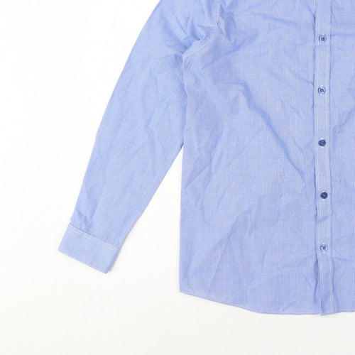 Flipback Boys Blue Check Long Sleeve Button-Up Dress Shirt 13-14 Years