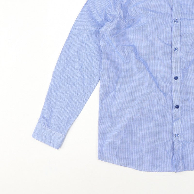 Flipback Boys Blue Check Long Sleeve Button-Up Dress Shirt 13-14 Years