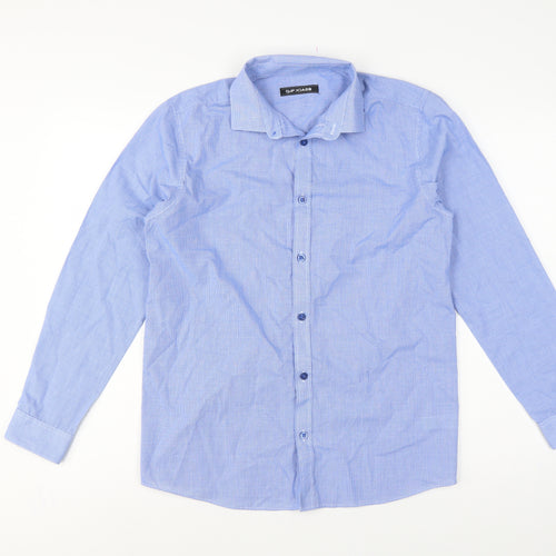 Flipback Boys Blue Check Long Sleeve Button-Up Dress Shirt 13-14 Years