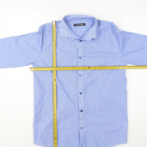 Flipback Boys Blue Check Long Sleeve Button-Up Dress Shirt 13-14 Years