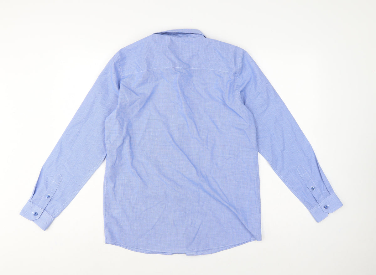 Flipback Boys Blue Check Long Sleeve Button-Up Dress Shirt 13-14 Years