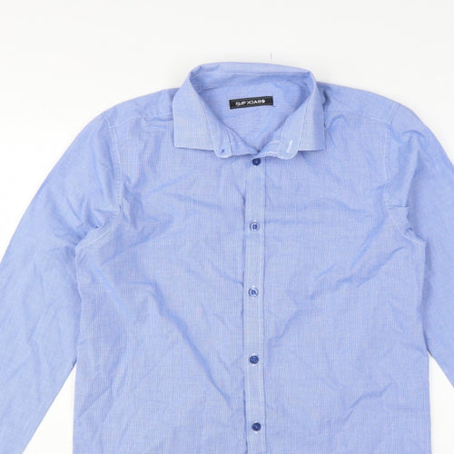 Flipback Boys Blue Check Long Sleeve Button-Up Dress Shirt 13-14 Years