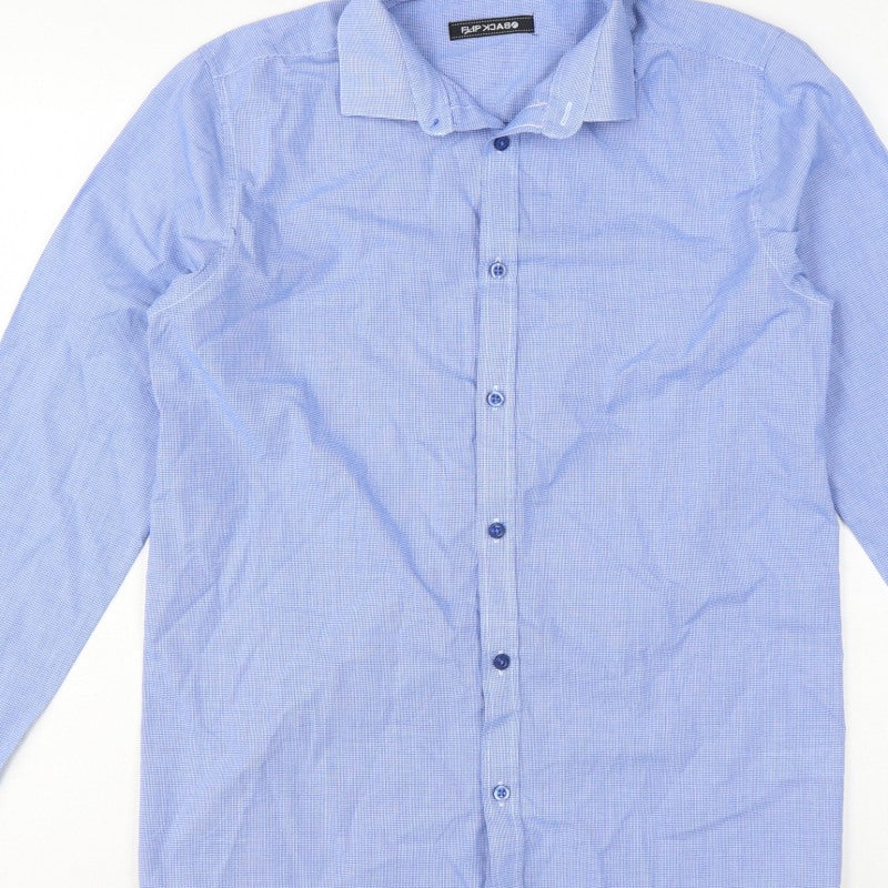Flipback Boys Blue Check Long Sleeve Button-Up Dress Shirt 13-14 Years