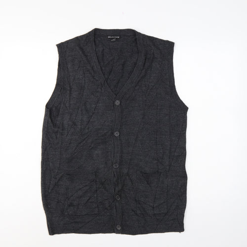 Selection Men’s Grey L Button V-Neck Sleeveless Knit Cardigan Vest
