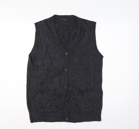 Selection Men’s Grey L Button V-Neck Sleeveless Knit Cardigan Vest