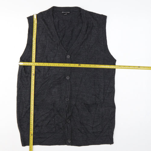Selection Men’s Grey L Button V-Neck Sleeveless Knit Cardigan Vest