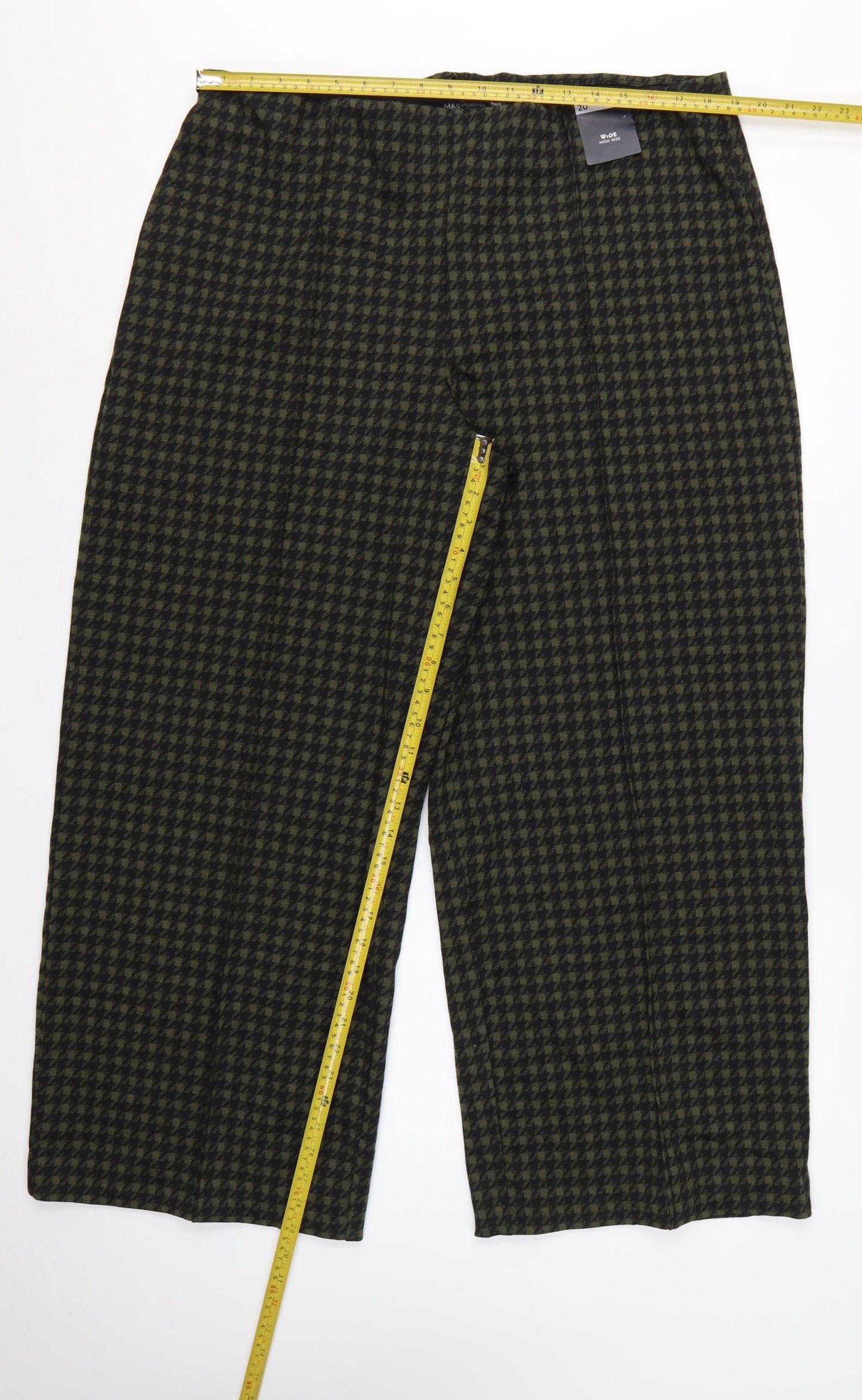 M&S Women’s Green Black Size 20 High Rise Wide Leg Geometric Trousers