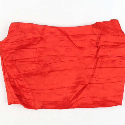 Zara Women Red M Cropped Strapless Pleated Satin Party Top