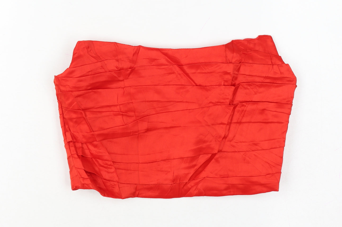 Zara Women Red M Cropped Strapless Pleated Satin Party Top