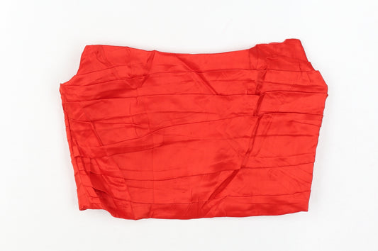 Zara Women Red M Cropped Strapless Pleated Satin Party Top