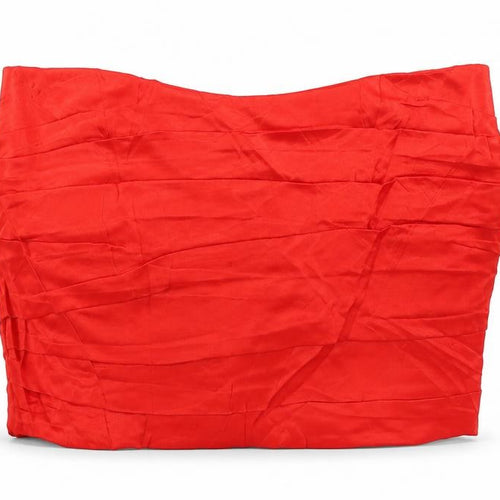 Zara Women Red M Cropped Strapless Pleated Satin Party Top