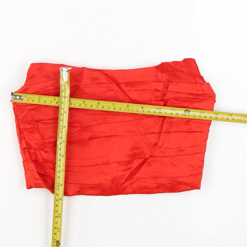 Zara Women Red M Cropped Strapless Pleated Satin Party Top