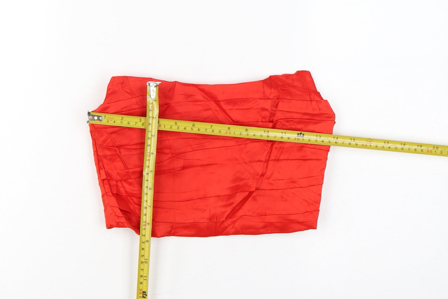 Zara Women Red M Cropped Strapless Pleated Satin Party Top