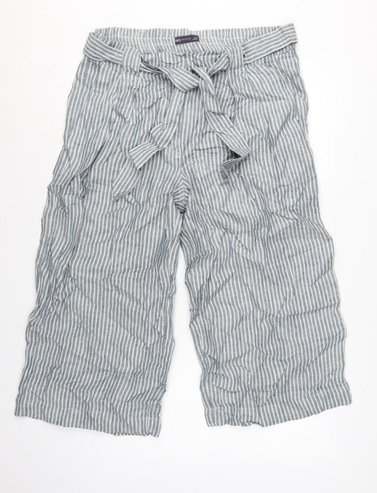 Marks & Spencer Women Blue Stripe UK 18 Linen Paperbag Wide Leg Trousers