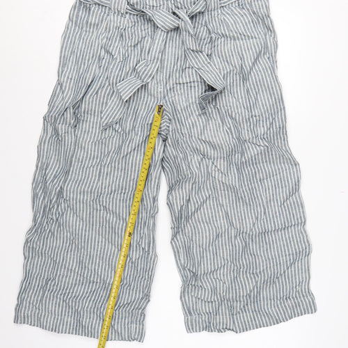Marks & Spencer Women Blue Stripe UK 18 Linen Paperbag Wide Leg Trousers