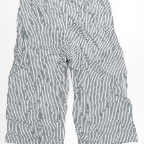 Marks & Spencer Women Blue Stripe UK 18 Linen Paperbag Wide Leg Trousers