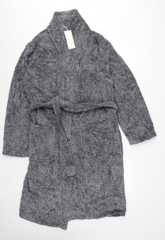 Marks and Spencer Men Grey S Fleece Belted Dressing Gown Robe