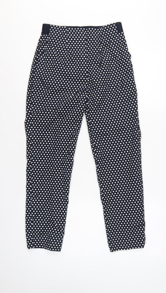 M&S Women’s Blue Polka Dot Tapered Trousers UK 8 Short