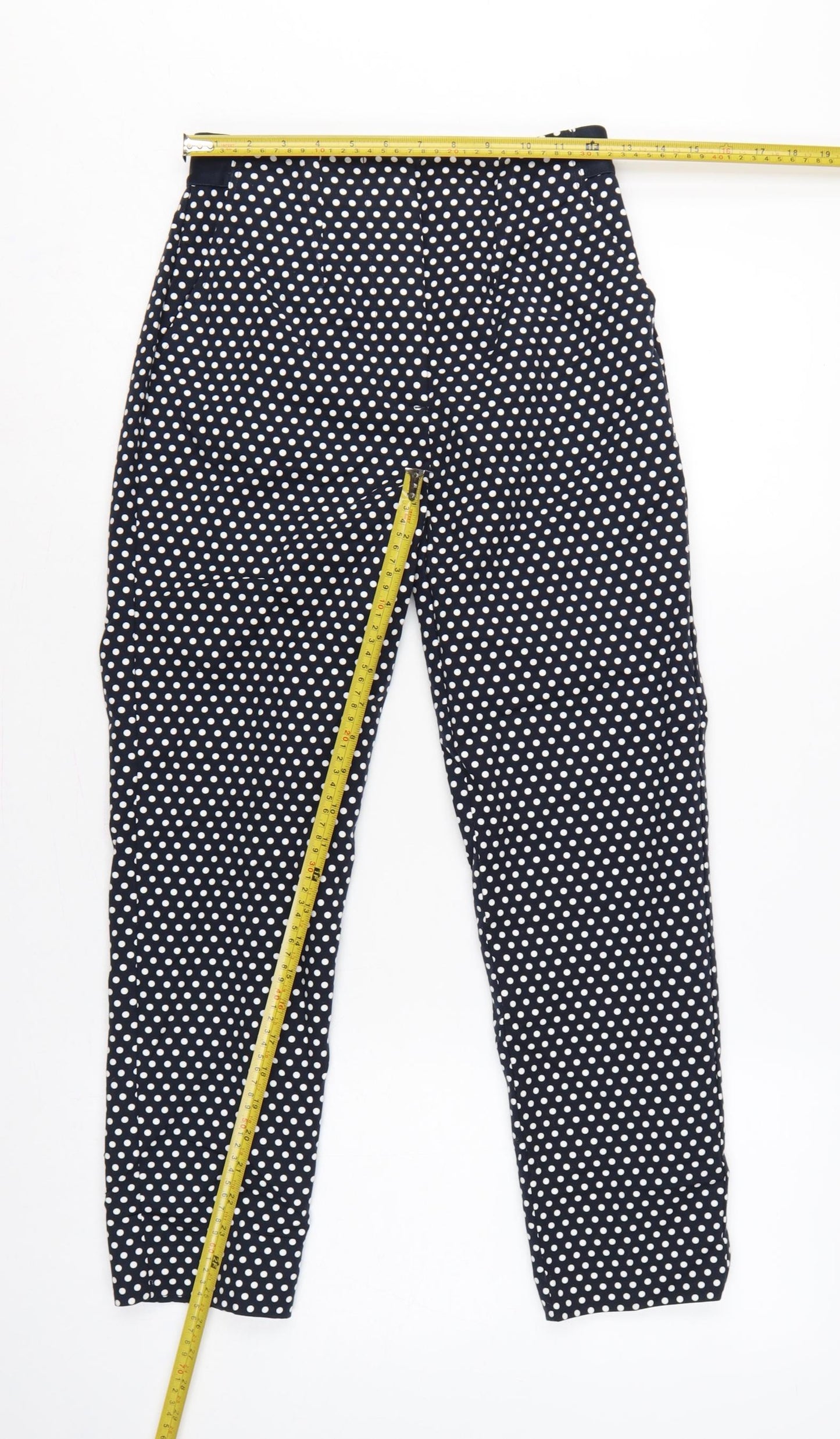 M&S Women’s Blue Polka Dot Tapered Trousers UK 8 Short